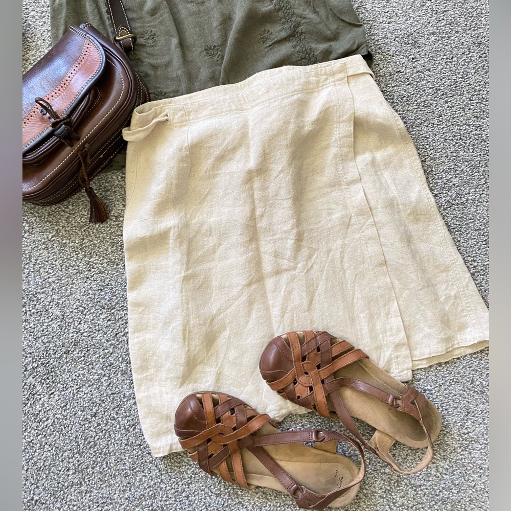 Ecolution 100% Hemp Beige Linen A-Line Wrap Skirt (M-L)